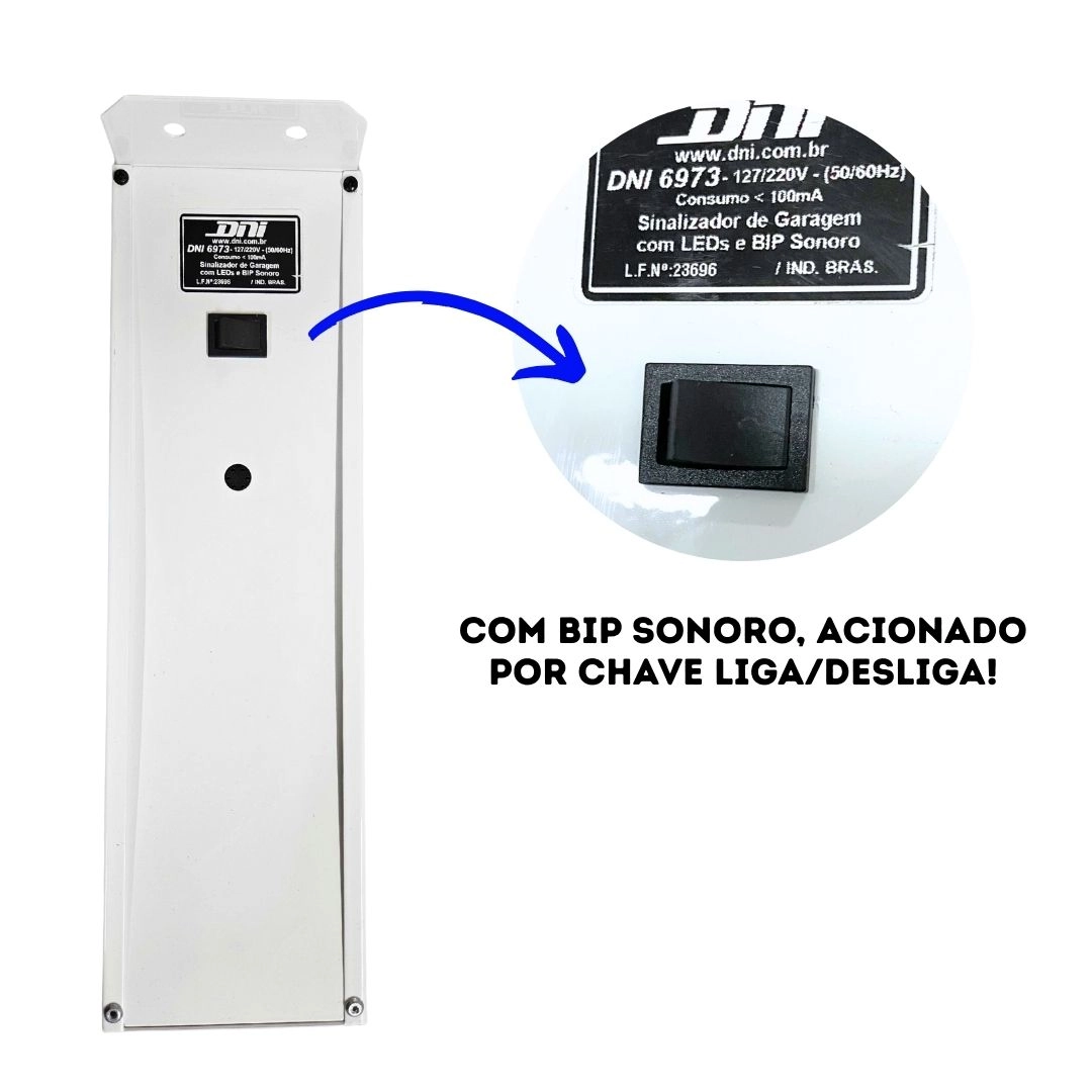 Sinalizador Garagem Entrada Saída LED Bip Sonoro Bivolt