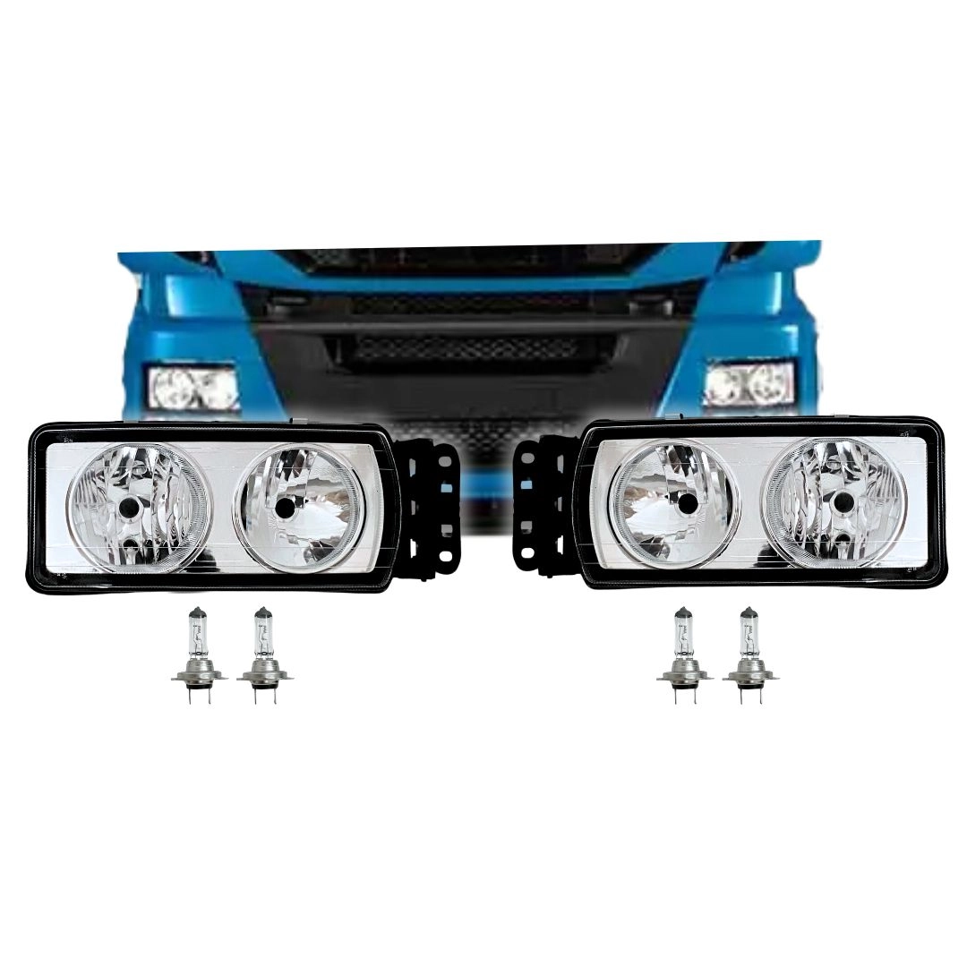 Kit Farol Para Iveco Stralis Tector Após 2006 Fundo Cromado