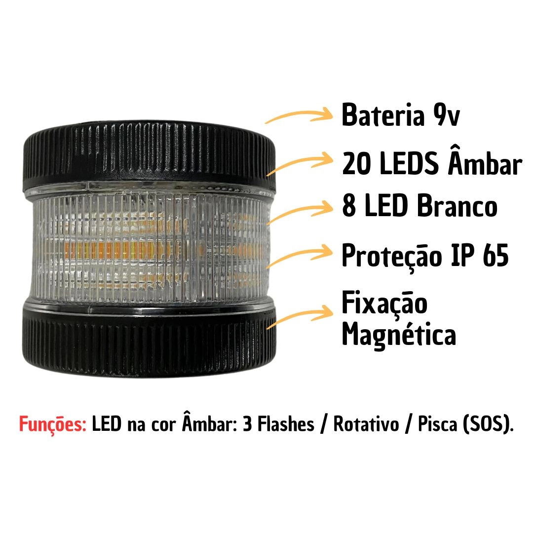 Luz Advertência Portátil Bateria 9v Magnética 28 Led DNI4075