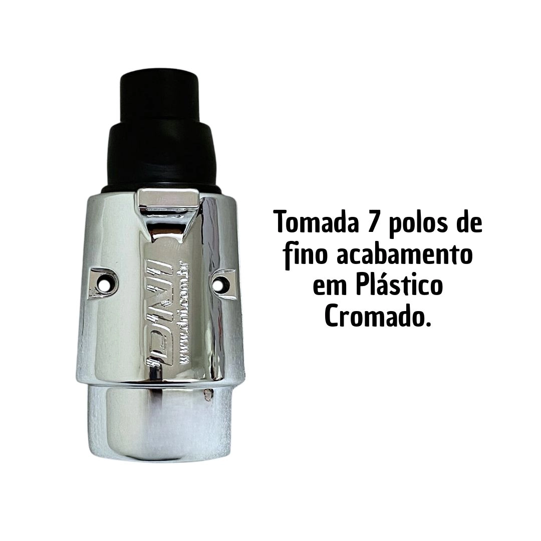 Plug Tomada Carretinha 7 P Macho Cromado Bivolt 12/24v DNI Plug Tomada Carretinha 7 P Macho Cromado Bivolt 12/24v DNI