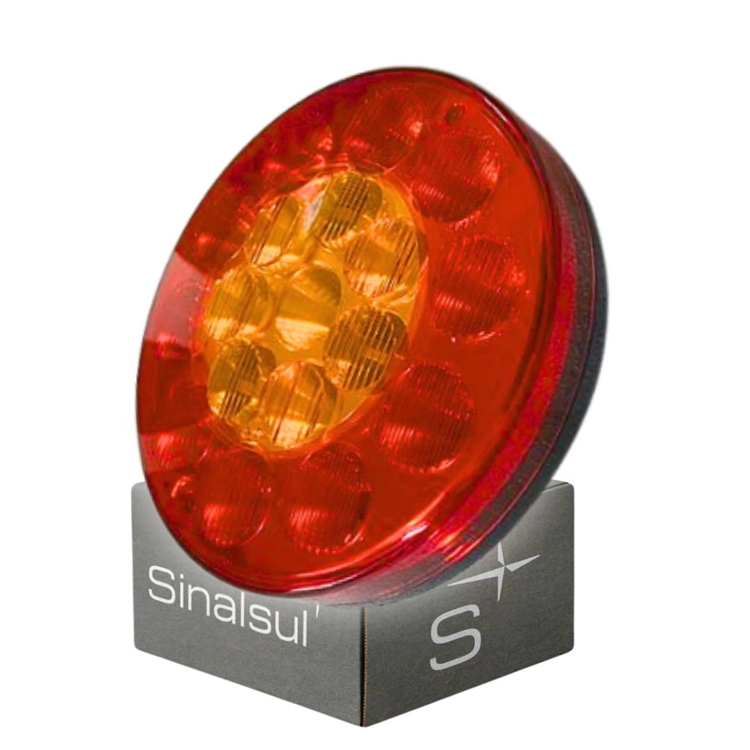 Lanterna Traseira LED Redonda Bivolt 135mm 4 Vias Seta Freio Posição Universal Caminhão Carreta Sinal Sul