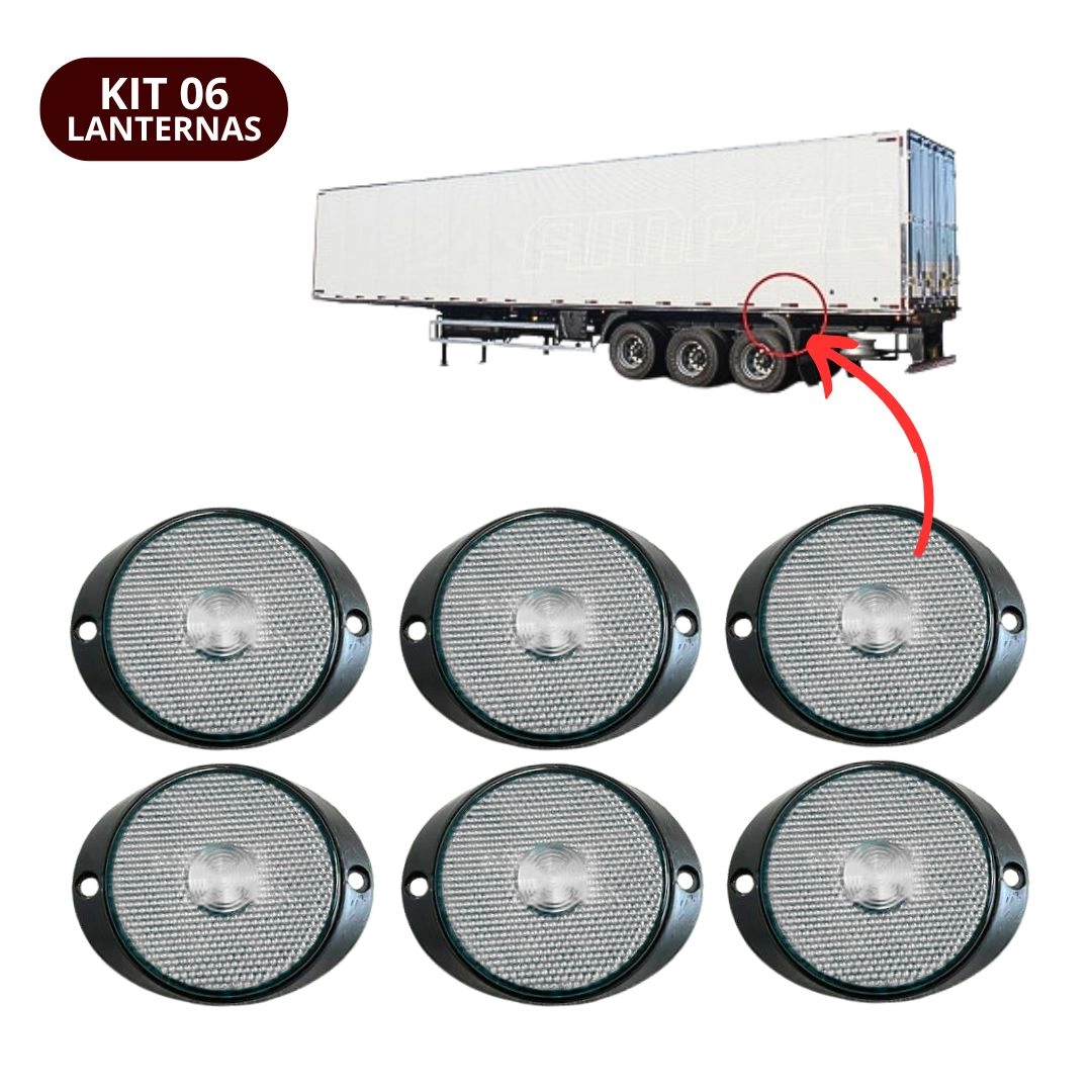 Kit 6 Lanternas Lateral Led Caminhão Carreta Suporte Frontal Cristal