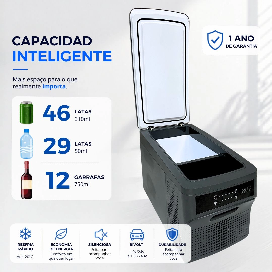 Geladeira Portátil 26 Litros 12/24v 110/220v Para Caminhão Carro Trailer Motor Home Micro-Ônibus Quadrivolt Maxfreeze Geladeira Portátil 26 Litros 12/24v 110/220v Para Caminhão Carro Trailer Motor Home Micro-Ônibus Quadrivolt Maxfreeze