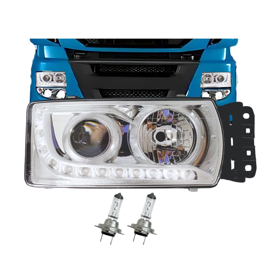 Farol Para Iveco Stralis Hi-way Cromado Led Com Chicote LD