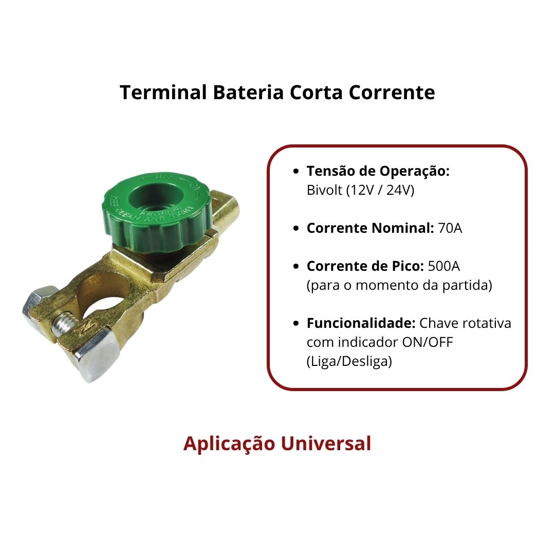 Chave Geral Corta Corrente Terminal Bateria Corta Corrente Automotiva Bivolt 12v/24v DNI 7574