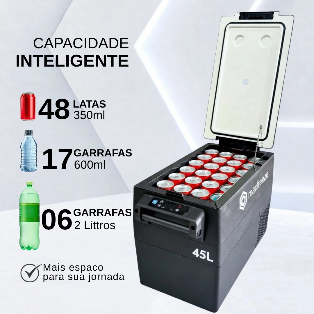 Geladeira Portátil Preta 45 Litros Freezer 12v/24v 110v/220v Caminhão Ônibus Van Carro Bluetooth Maxfreeze Geladeira Portátil Preta 45 Litros Freezer 12v/24v 110v/220v Caminhão Ônibus Van Carro Bluetooth Maxfreeze