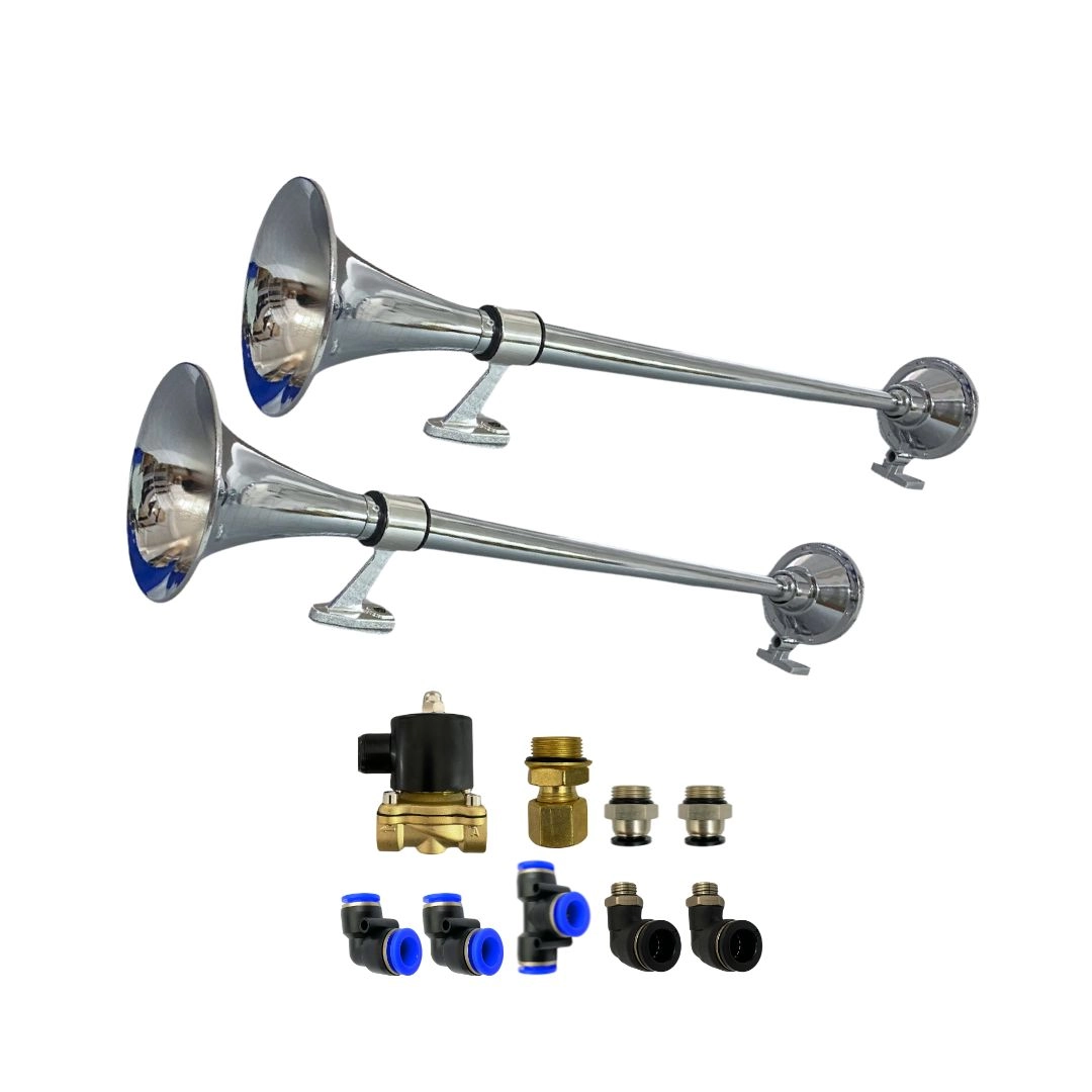 Kit Par Buzina Maritima 74cm Completo 24V Válvula + Conexões