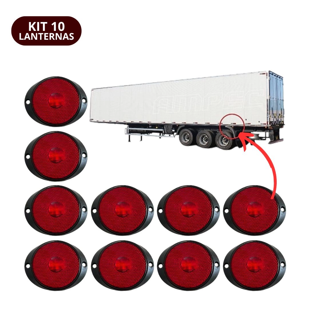 Kit 10 Lanternas Lateral Led Caminhão Carreta Frontal Vermelha