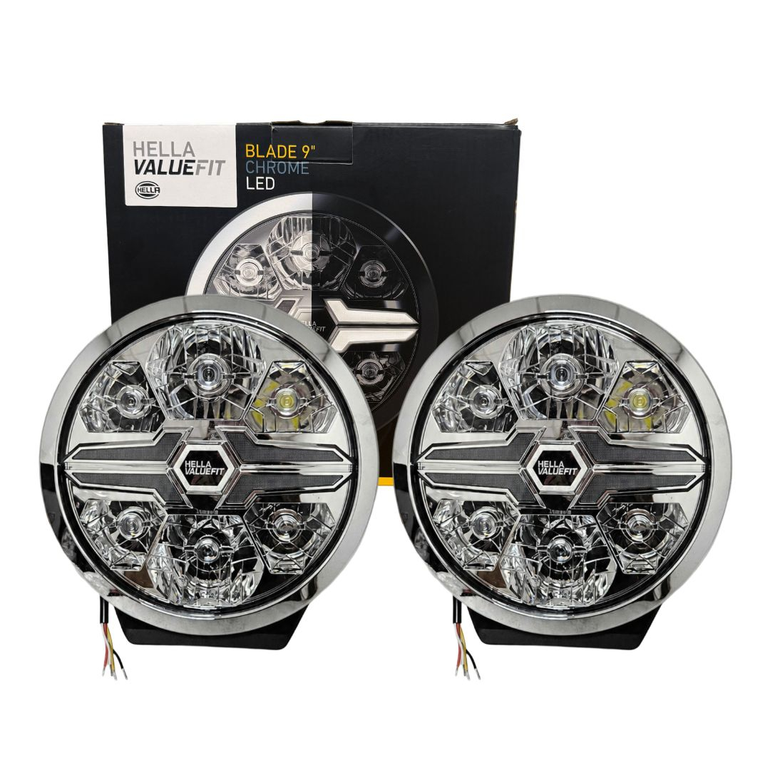 Par Farol 9 Polegadas LED 22cm Original Hella Blade Drl Branco/Âmbar 18W 12/24V Bivolt