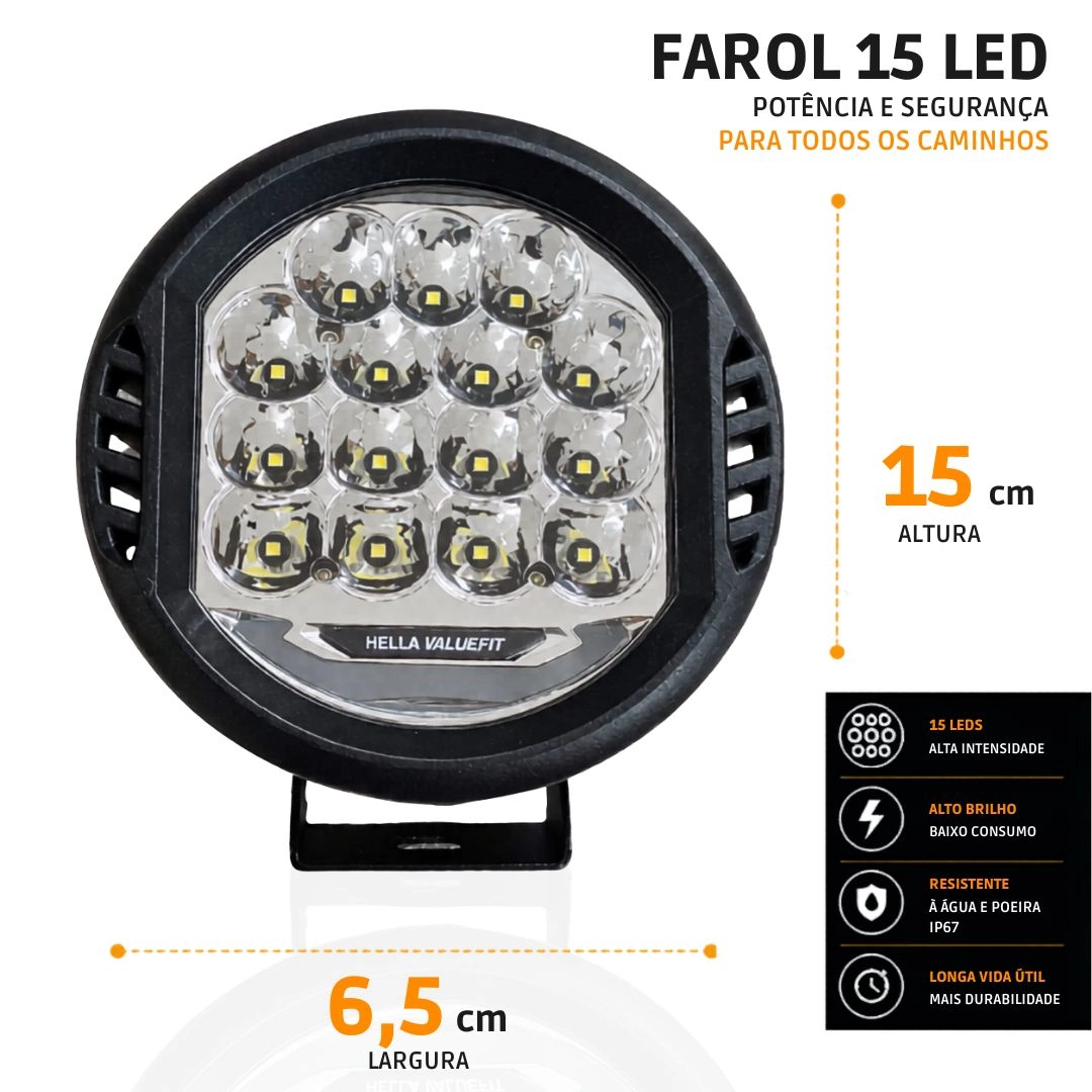 Farol Auxiliar Milha Led Valuefit 500 Led 22.5w 12/24v Feixe 200 Metros Hella 1F7358117161