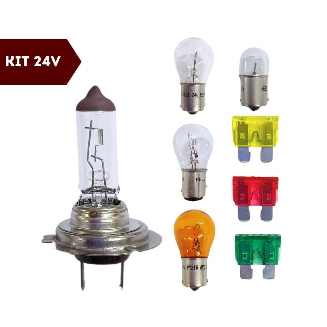 Kit Lâmpadas H7 24v Farol Seta Re Fusível 8 Pçs Hella 