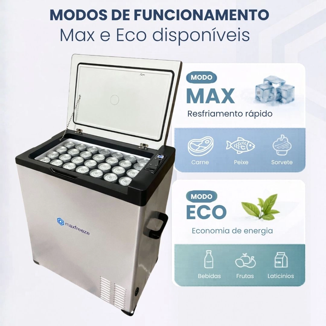 Geladeira Portátil Cinza 75 Litros Freezer 12v/24v 110v/220v Caminhão Ônibus Van Carro Bluetooth Maxfreeze Geladeira Portátil Cinza 75 Litros Freezer 12v/24v 110v/220v Caminhão Ônibus Van Carro Bluetooth Maxfreeze