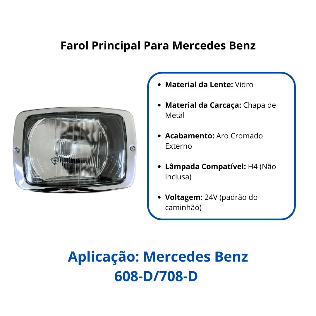 Farol Dianteiro Principal Para Mercedes Benz 608 708 1972 a 1989 Lado Direito Nino Farol Dianteiro Principal Para Mercedes Benz 608 708 1972 a 1989 Lado Direito Nino