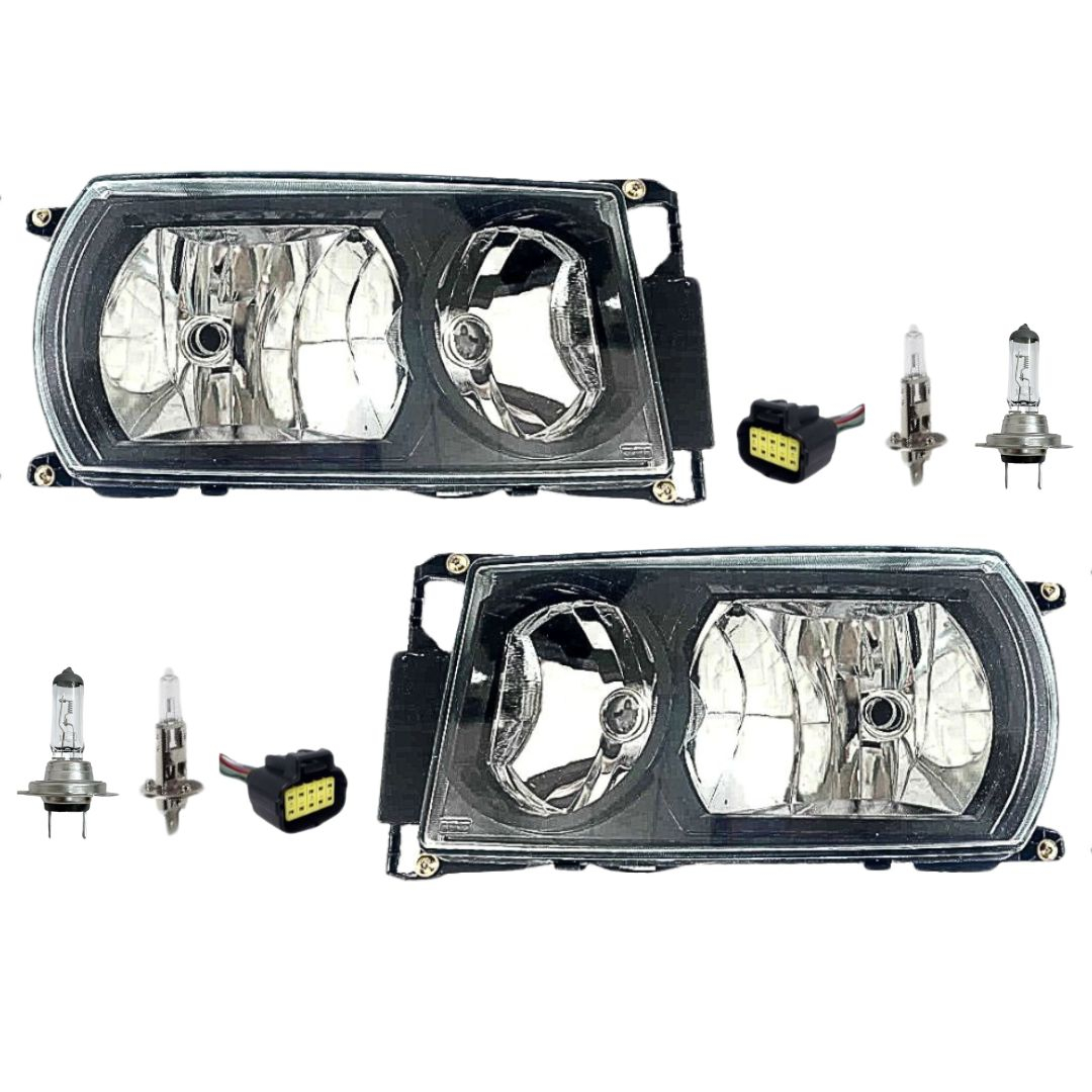 Kit Farol Principal Dianteiro Para Scania Série 5 PGR Máscara Negra Com Conector e Lâmpadas Nino