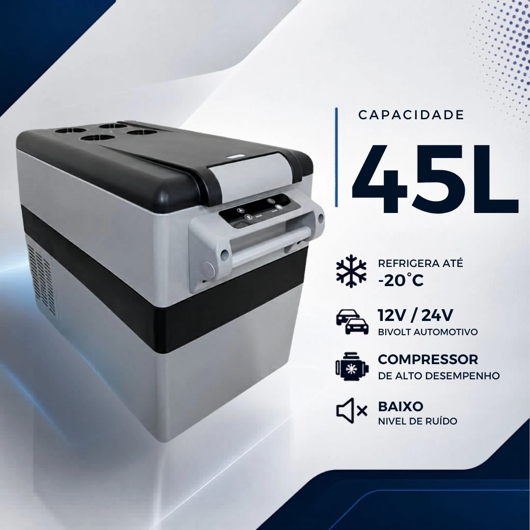 Geladeira Portátil 45L 12/24V 110/220V Para Caminhão Ônibus Van Camping Barco Lancha Pesca Geladeira Portátil 45L 12/24V 110/220V Para Caminhão Ônibus Van Camping Barco Lancha Pesca