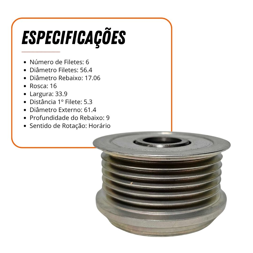 Polia Roda Livre Alternador 6 Filetes Para Chevrolet Impala V6 3.9 Malibu V6 3.9 Monte Carlo V6 3.9 Zen F00M991241 Polia Roda Livre Alternador 6 Filetes Para Chevrolet Impala V6 3.9 Malibu V6 3.9 Monte Carlo V6 3.9 Zen F00M991241