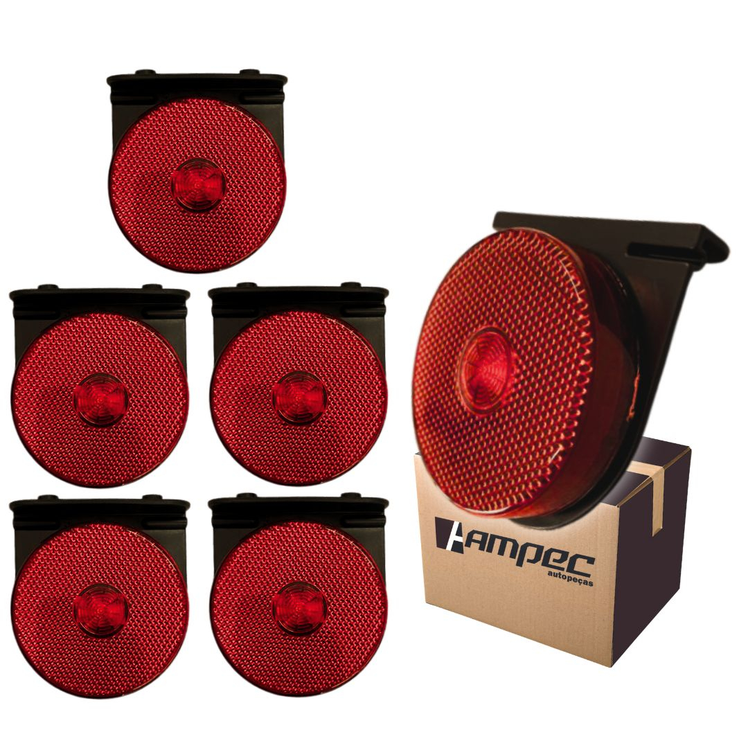 Kit 6 Lanterna Lateral Implemento G 85mm Com Suporte LED Vermelha Para Carreta Caminhão Trailer Reboque