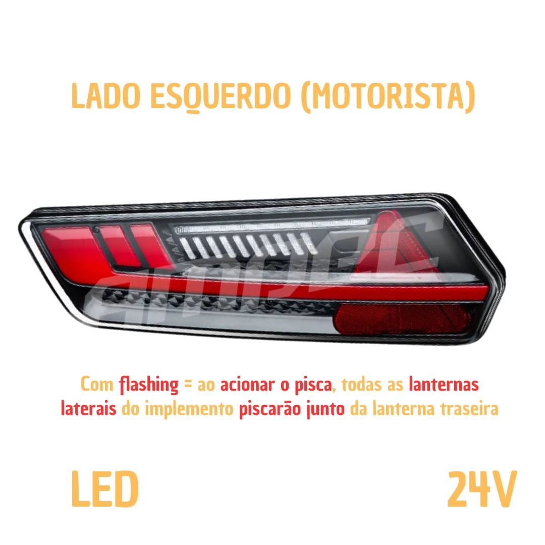 Lanterna Traseira LED Multifunção 24V Flashing Lado Esquerdo