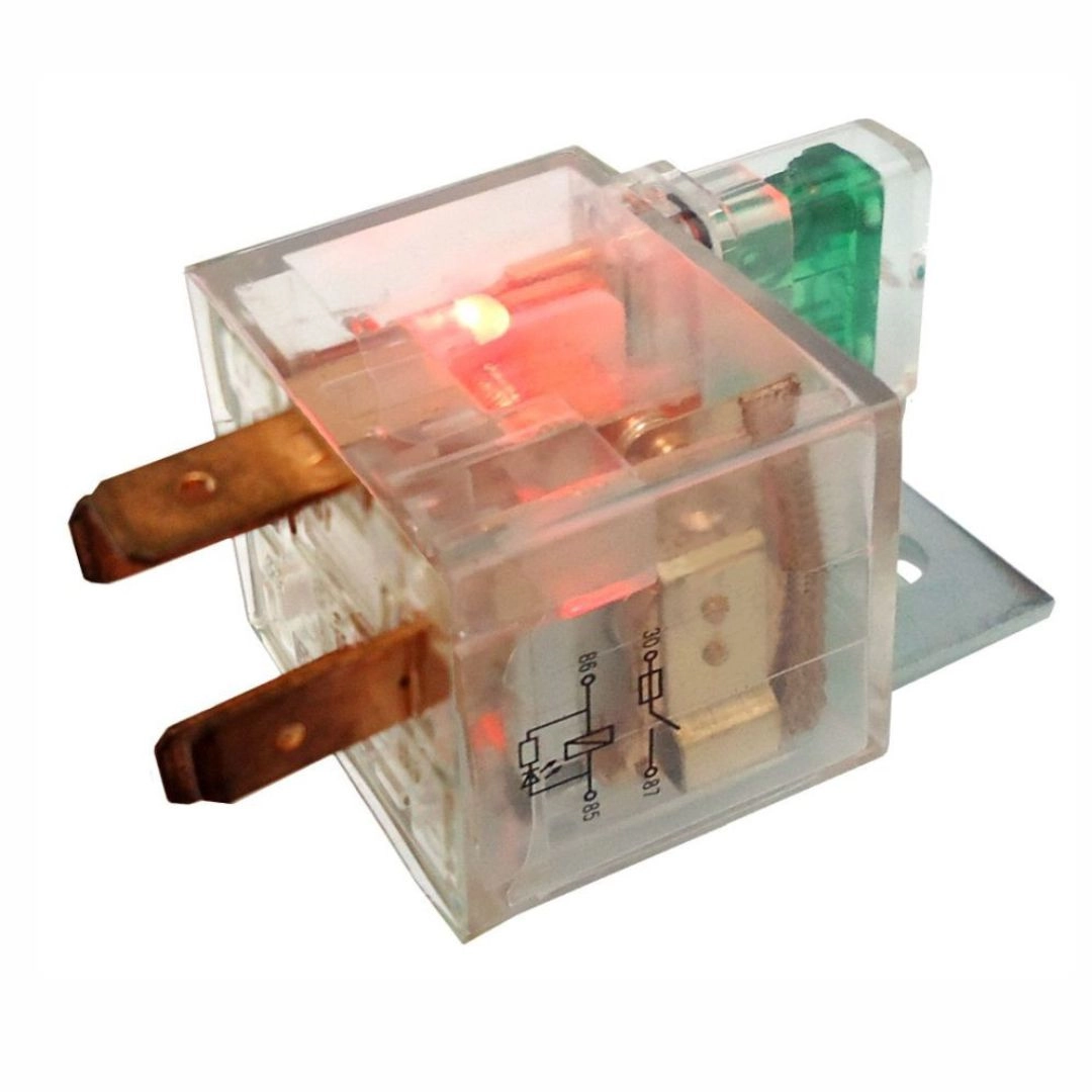 Relé Auxiliar Acrílico com LED 4 Terminais Fusível 40A 12V