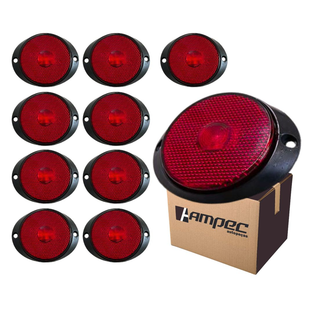 Kit 10 Lanterna Lateral Implemento P 65mm Com Suporte Frontal LED Vermelha Para Carreta Caminhão Trailer Reboque