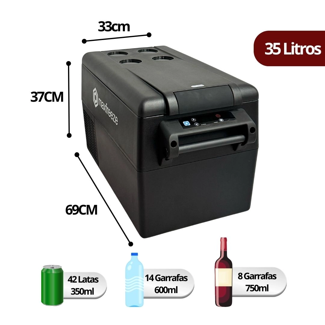Mini Geladeira Portátil 35 Litros Para Caminhão Ônibus Van 12V/24V 110v/220v