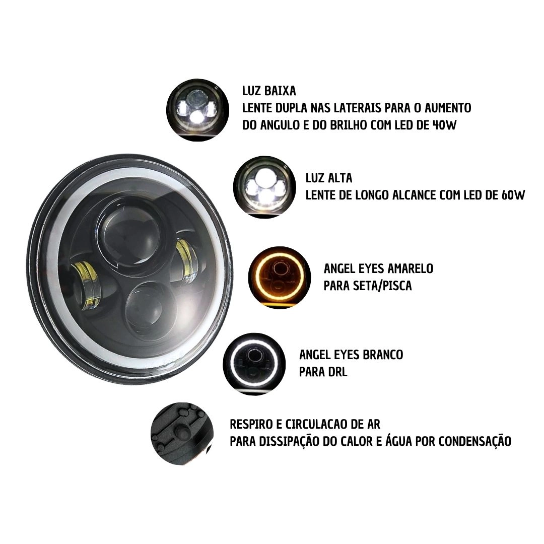 Kit 2 Farol Angel Eye Led + Suporte Jeep Troller Fusca Kombi