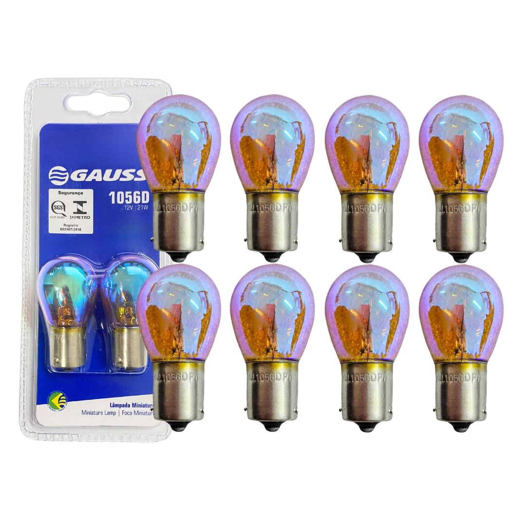 Kit 8 Lâmpadas Diadem 7507 PY21W 12V Pisca Azul Cor Âmbar