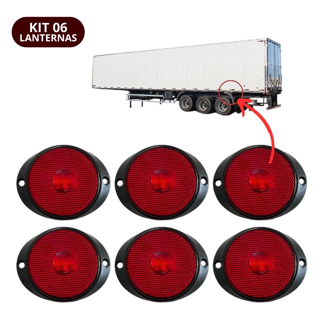 Kit6 Lanternas Lateral Led Caminhão Carreta Frontal Vermelha