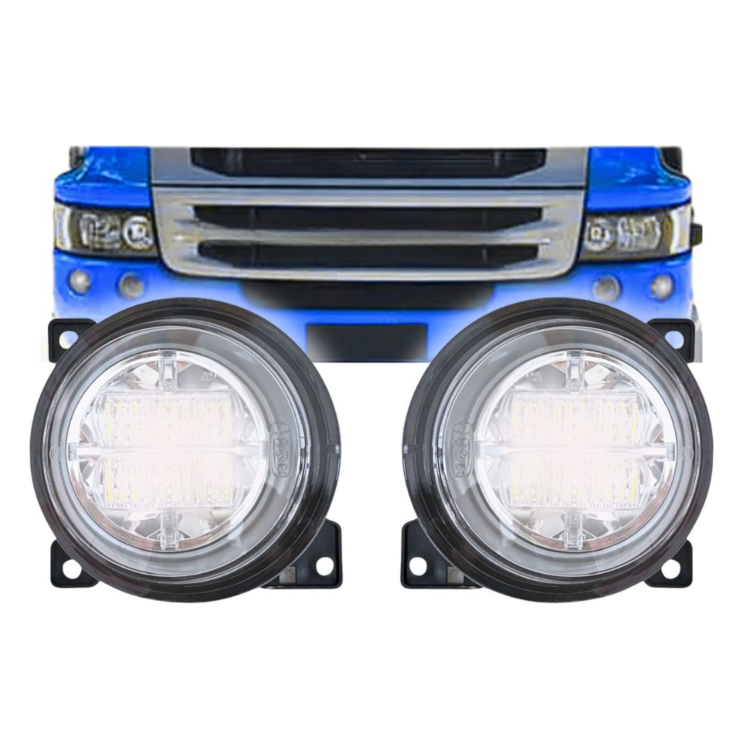 Par Farol Auxiliar Neblina Para Scania Serie 5 Full Led Farol Neblina Scania S5 Led Plug e Play