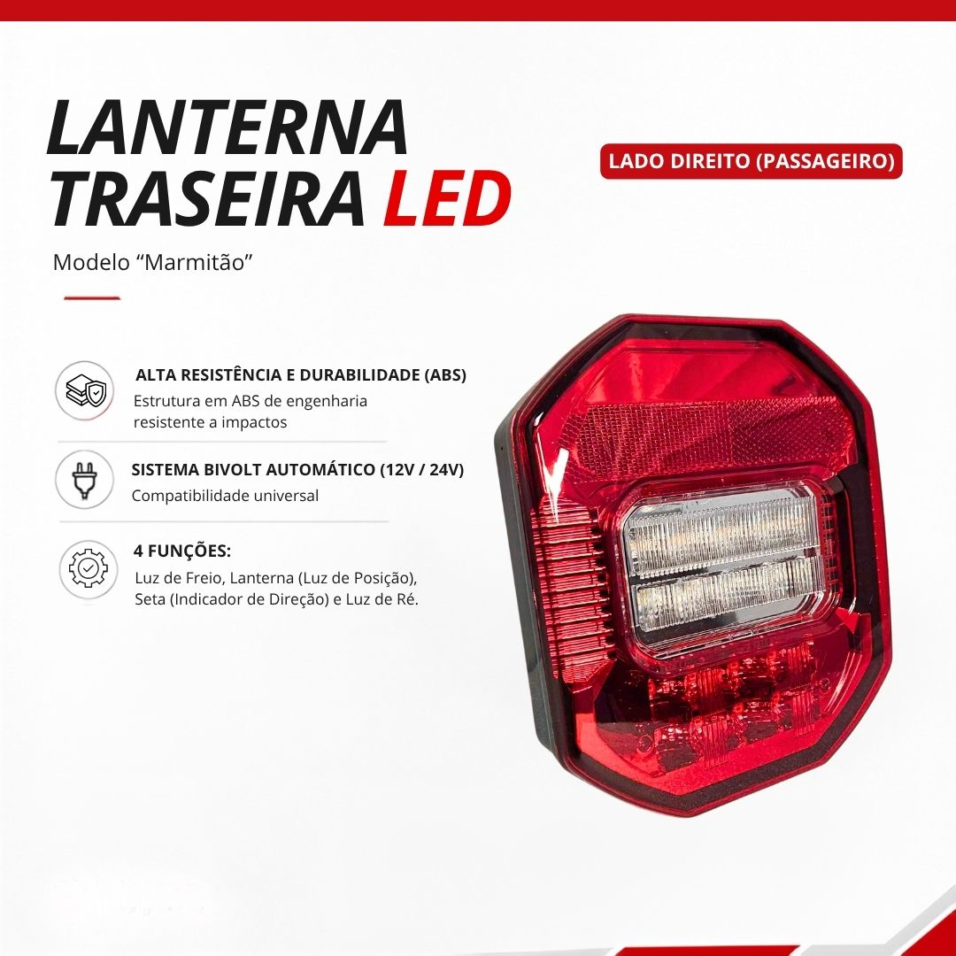 Lanterna Traseira Marmita Marmitão LED Universal Bivolt 12V 24V Lado Direito Caminhão VW Constellation Delivery Worker Ford Cargo Jeep Troller Carretinha Reboque Prancha Baú Lanterna Traseira Marmita Marmitão LED Universal Bivolt 12V 24V Lado Direito Caminhão VW Constellation Delivery Worker Ford Cargo Jeep Troller Carretinha Reboque Prancha Baú