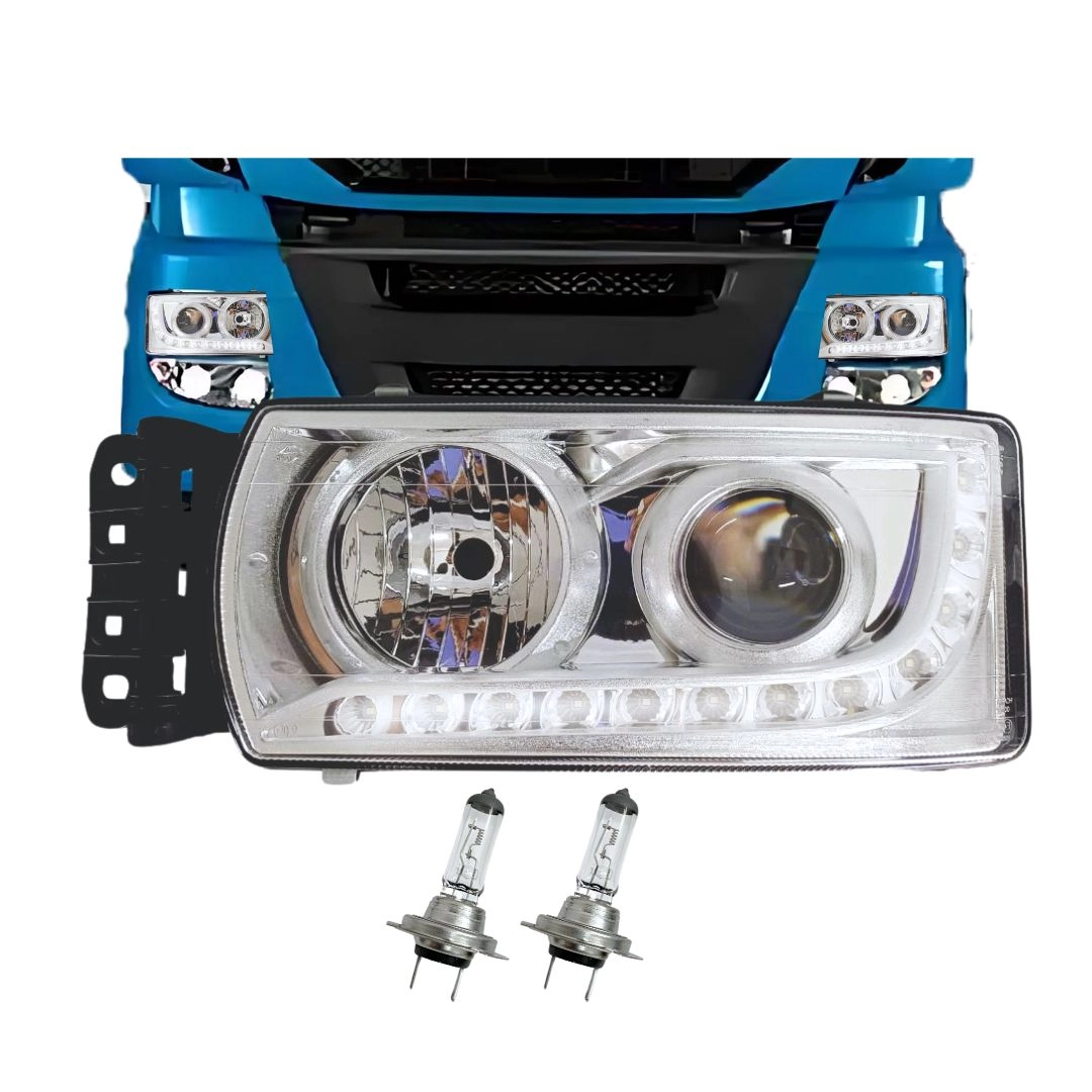 Farol Para Iveco Stralis Hi-way Cromado Led Com Chicote LE