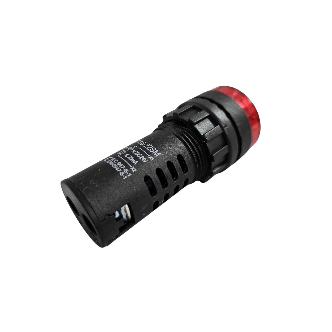 Alarme Sonoro Buzzer Sinaleiro LED Vermelho 22mm 24Vdc