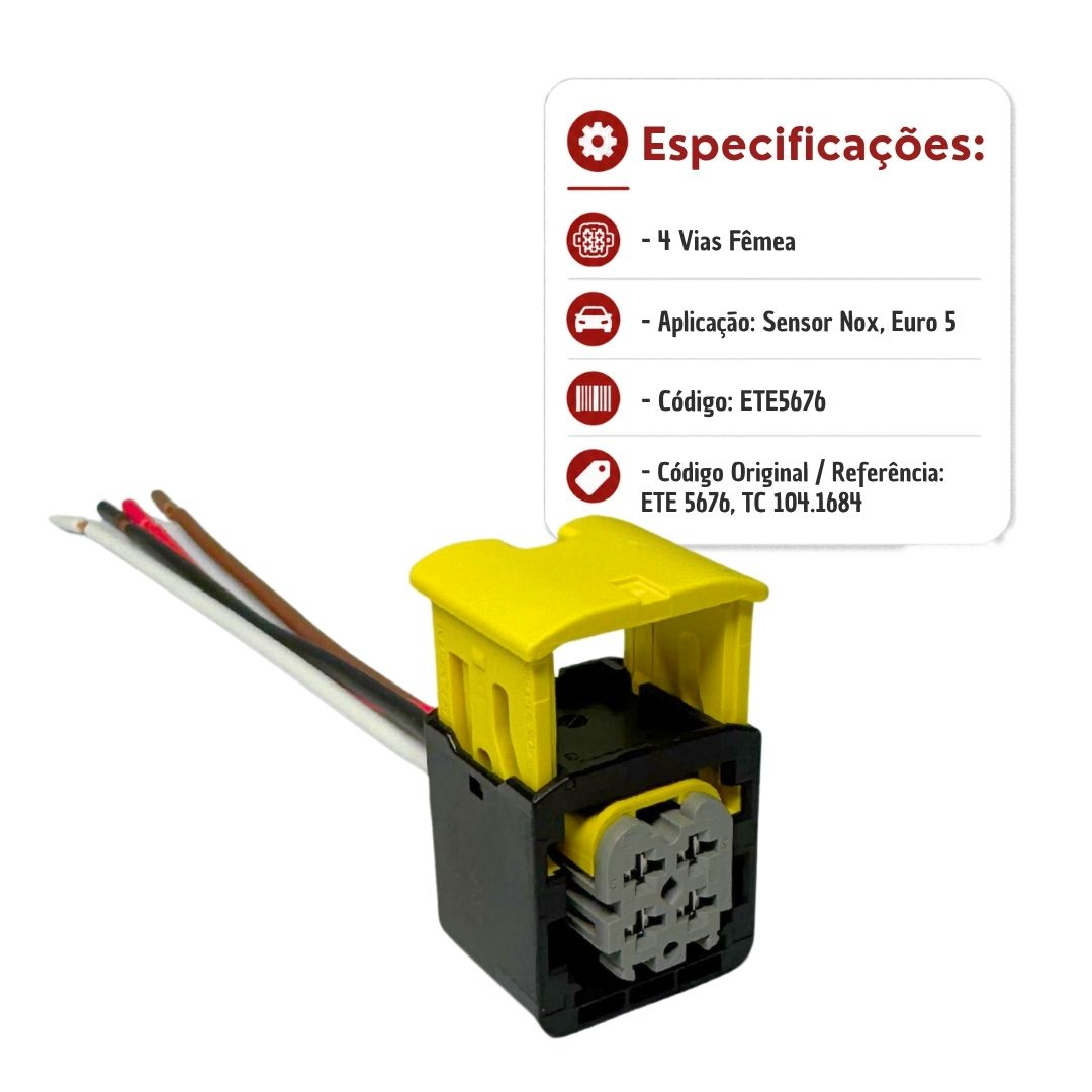 Kit Reparo Conector Chicote Sensor NOx 4 Vias Fêmea Arla 32 Caminhão Ford Cargo VW Constellation Volvo Scania Iveco Mercedes Motor Cummins MWM Euro 5 Kit Reparo Conector Chicote Sensor NOx 4 Vias Fêmea Arla 32 Caminhão Ford Cargo VW Constellation Volvo Scania Iveco Mercedes Motor Cummins MWM Euro 5