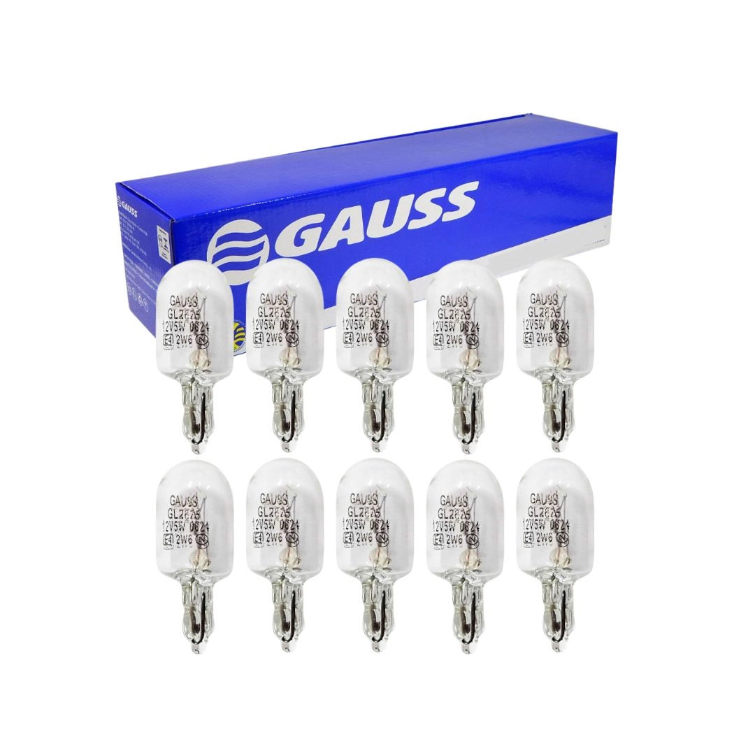 Kit 10 Lâmpada Pingo D'Água Lâmpada Pingão W5W 12v 5W Halógena Universal Gauss GL2825