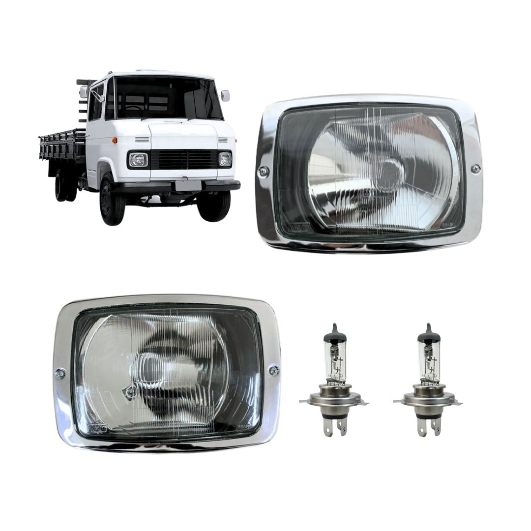 Kit Farol Dianteiro Principal Para Mercedes Benz 608 708 1972 a 1989 Com Lâmpadas Original Nino Kit Farol Dianteiro Principal Para Mercedes Benz 608 708 1972 a 1989 Com Lâmpadas Original Nino