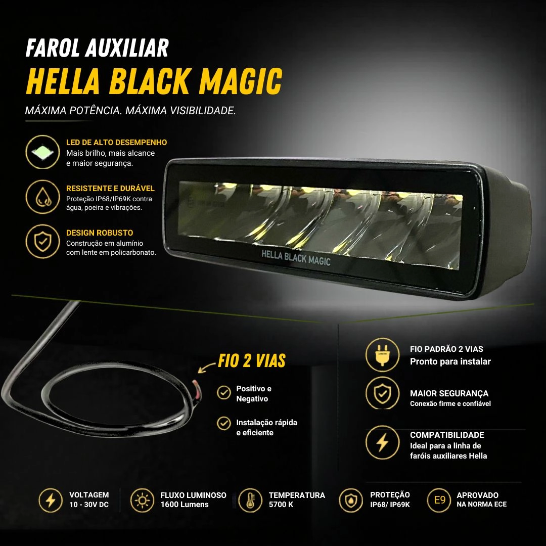 Farol Auxiliar Barra Led Longo Alcance Black Magic Spot Quadriciclo Jeep Utv Hella 1FB358176211 Farol Auxiliar Barra Led Longo Alcance Black Magic Spot Quadriciclo Jeep Utv Hella 1FB358176211