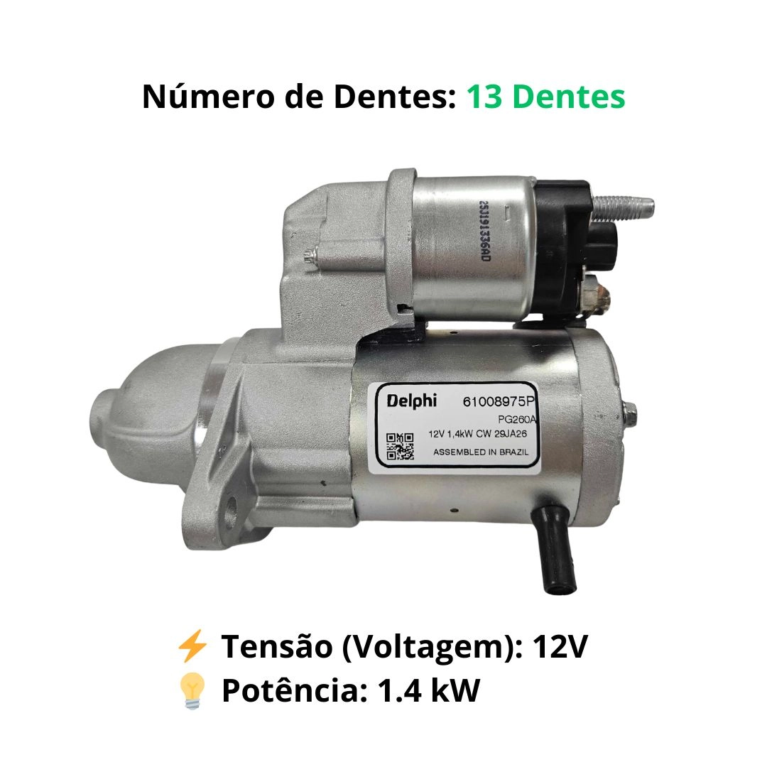 Motor Partida Arranque 13 Dentes 12V Para Gm Cobalt Spin Onix Prisma Delco Remy Delphi 8000584