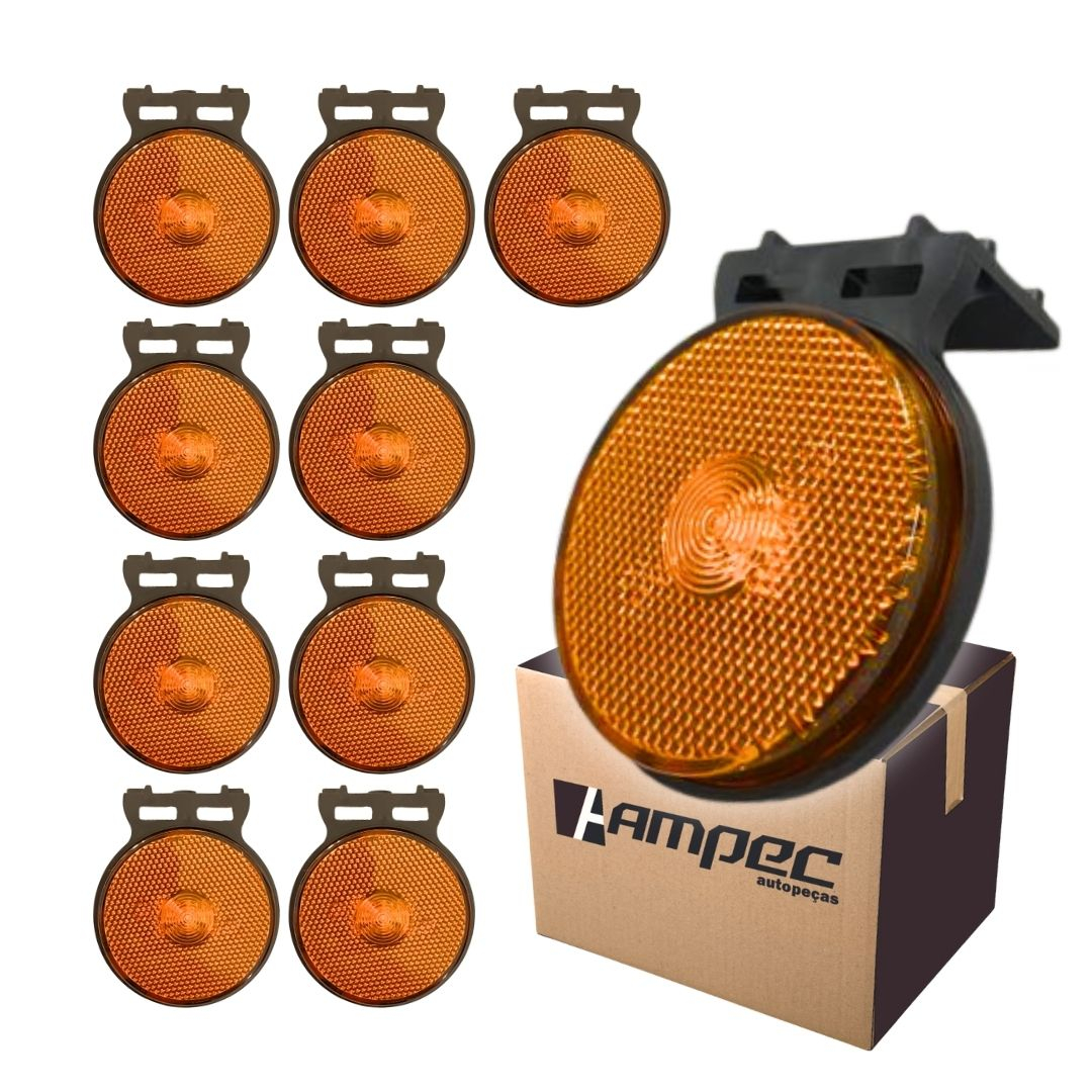 Kit 10 Lanterna Lateral Implemento P 65mm Com Suporte LED Amarela Para Carreta Caminhão Randon Guerra