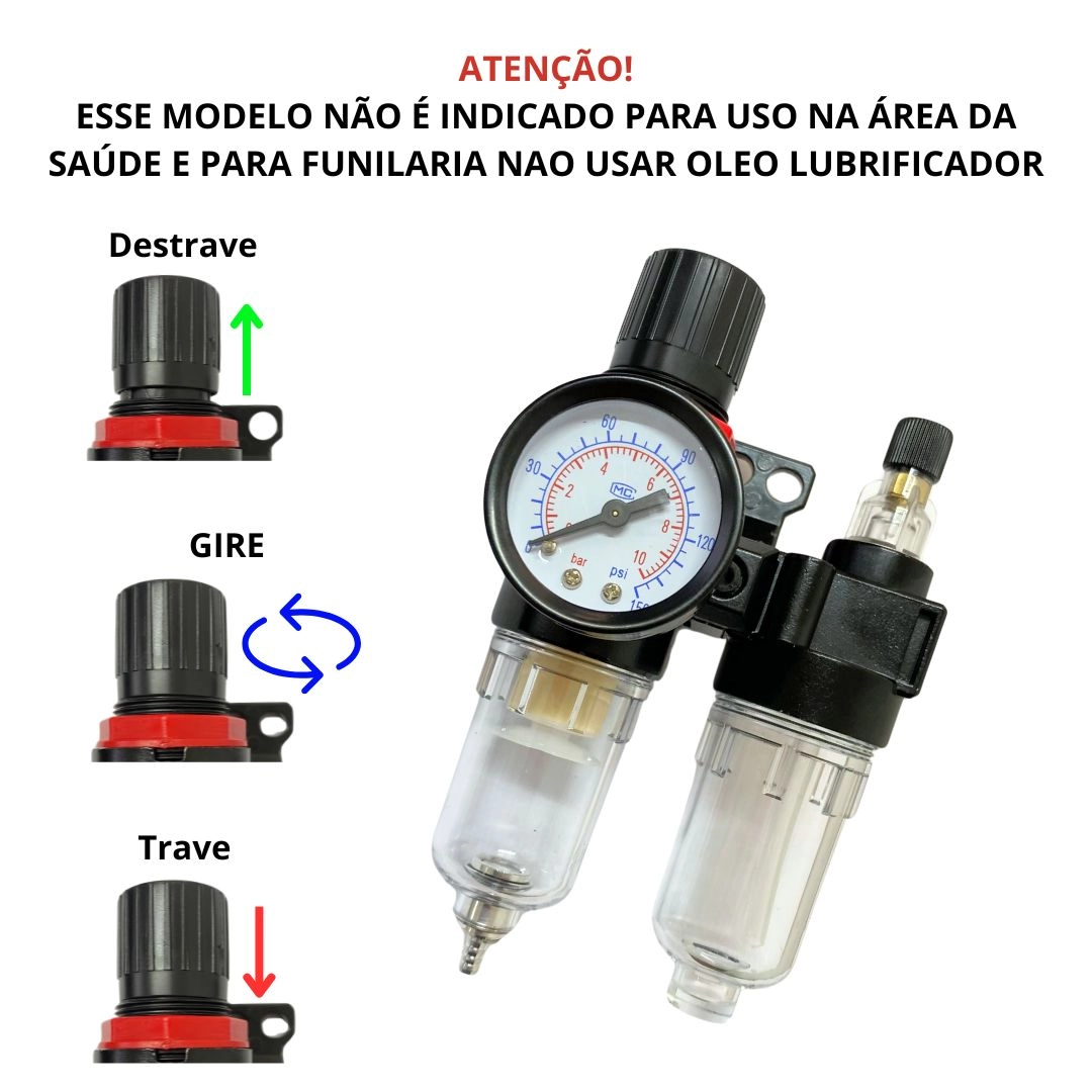 Filtro Eliminador Água e Óleo Com Regulador Pressão 150 PSI