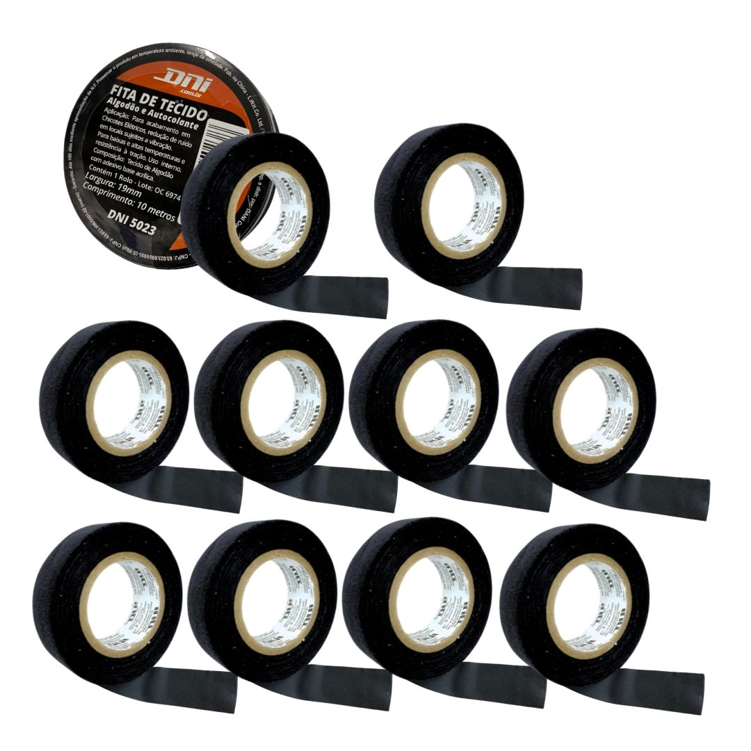 Kit 10 Fita Isolante Tecido 10m Chicote Elétrico Autocolante
