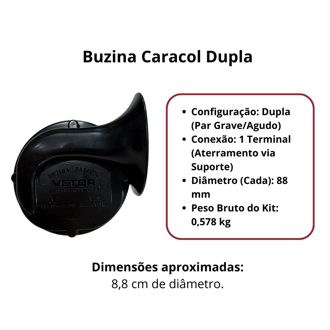 Buzina Caracol Dupla 12v Universal Carro Som Grave Agudo 1 Terminal GB1053