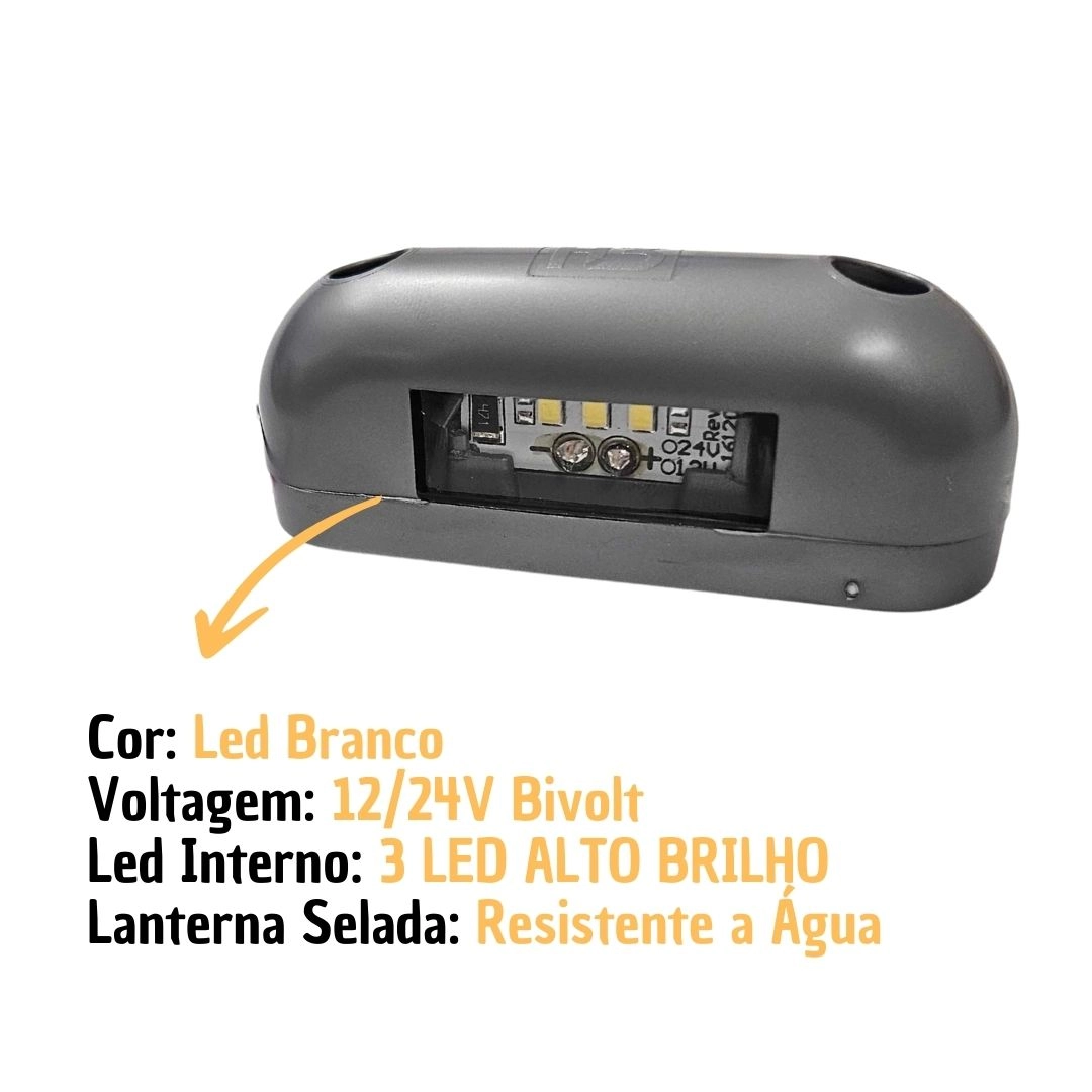 Lanterna de Placa LED Selada Resistente a Água Bivolt 12v/24v Universal Carreta Reboque Trailer