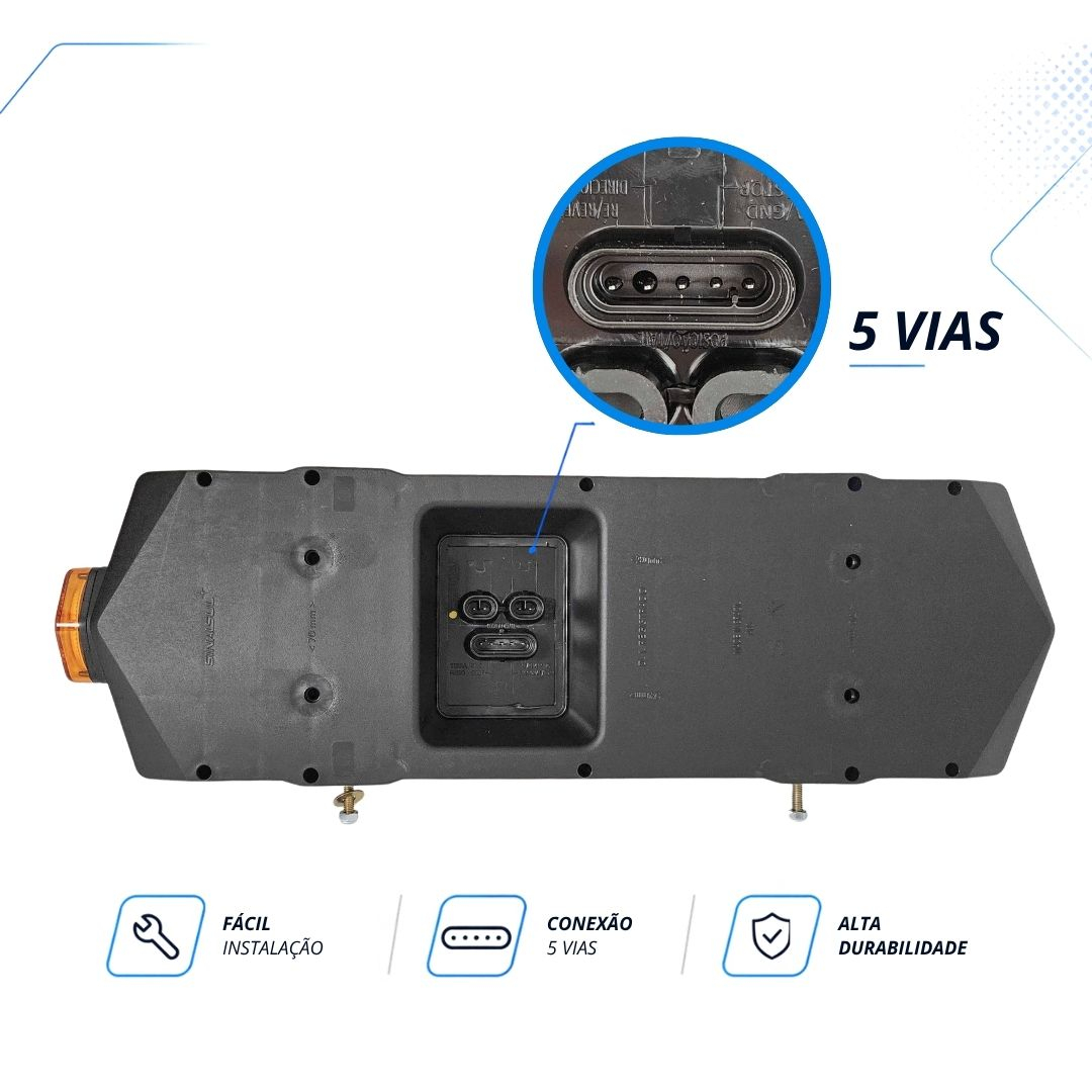 Lanterna Traseira LED 24V Com Guia de Luz e Posição Dupla Lado Esquerdo Fixação Superior Caminhão Carreta Sinalsul