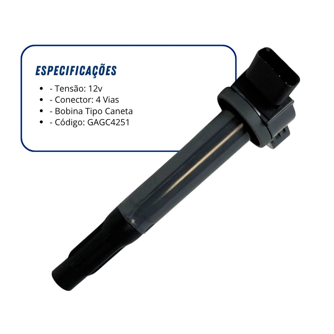 Kit 4 Bobinas de Ignição Tipo Caneta 12V 4 Pinos Para Toyota Rav4 2.5 Camry V6 3.5 e Lexus ES350 RX350 Gauss Kit 4 Bobinas de Ignição Tipo Caneta 12V 4 Pinos Para Toyota Rav4 2.5 Camry V6 3.5 e Lexus ES350 RX350 Gauss