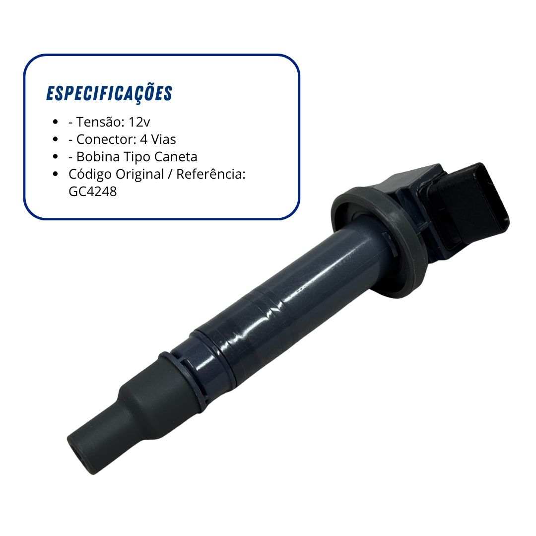 Bobina de Ignição Tipo Caneta 4 Pinos Toyota Hilux 2.7 16V Flex Gasolina 2008 a 2023 RAV4 2.0 2.4 Gauss Bobina de Ignição Tipo Caneta 4 Pinos Toyota Hilux 2.7 16V Flex Gasolina 2008 a 2023 RAV4 2.0 2.4 Gauss