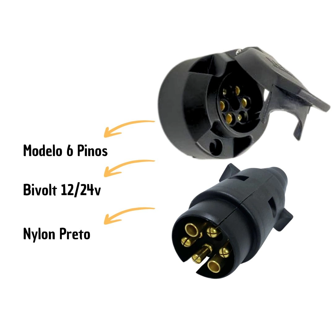 Kit Tomada Elétrica Macho Fêmea 6 Polos Reboque Carretinha Kit Tomada Elétrica Macho Fêmea 6 Polos Reboque Carretinha