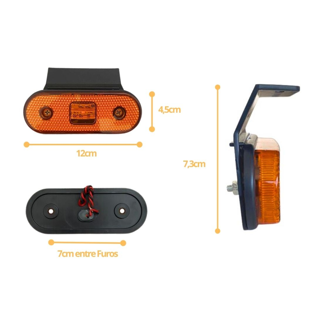 Kit 10 Lanterna Lateral Implemento Com Suporte LED Amarela Para Carreta Facchini Caminhão Trailer Reboque 