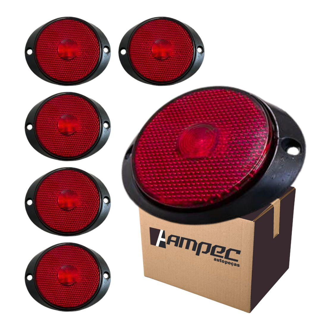 Kit 6 Lanterna Lateral Implemento P 65mm Com Suporte Frontal LED Vermelha Para Carreta Caminhão Trailer Reboque