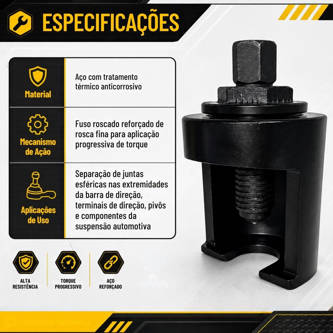 Extrator Saca Terminal de Direção e Junta Esférica Pivot Sacador de Pivô Universal Carro Caminhão Ônibus Utilitário Prof Extrator Saca Terminal de Direção e Junta Esférica Pivot Sacador de Pivô Universal Carro Caminhão Ônibus Utilitário Prof