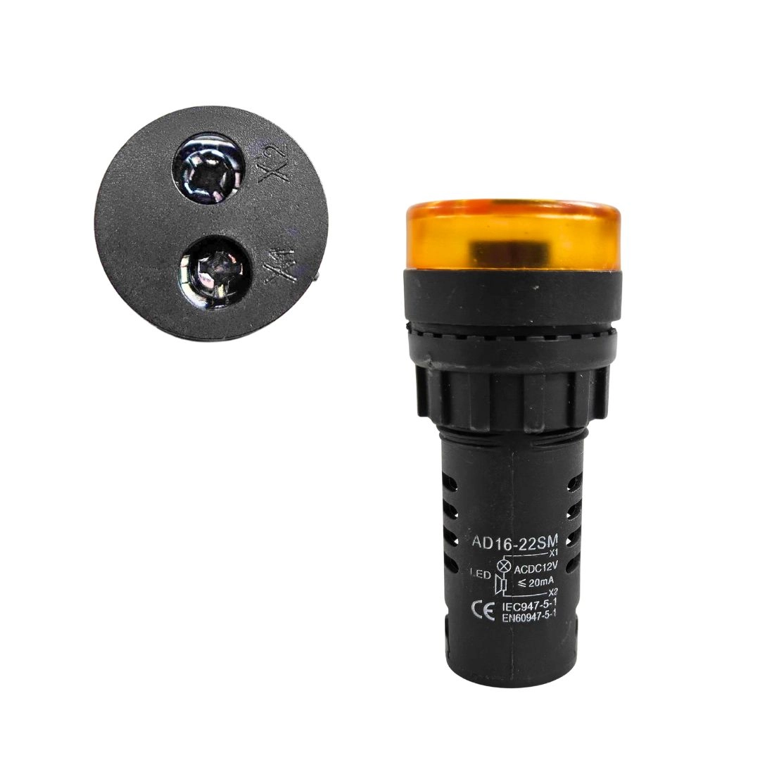 Alarme Sonoro Buzzer Sinaleiro LED Amarelo Ambar 22mm 12Vdc